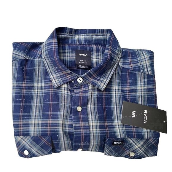 New RVCA Pearl Snap Flannel Plaid Long Sleeve Button Up Shirt Mens Sz Small NWT - Picture 6 of 16